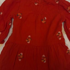 Girls Red Floral Embroidered Dress